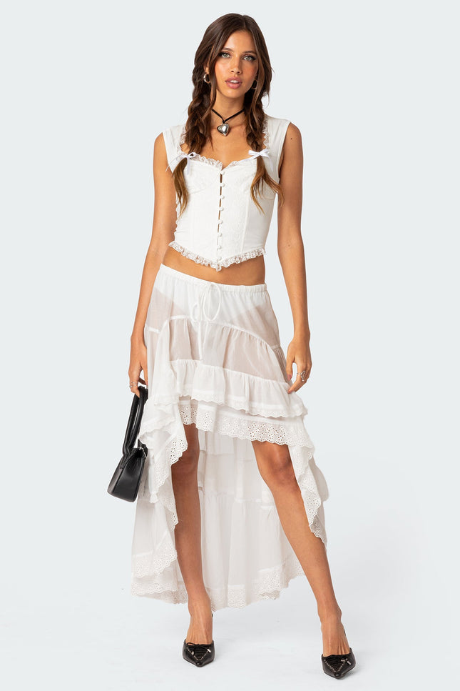 Button Front Lacey Corset - White