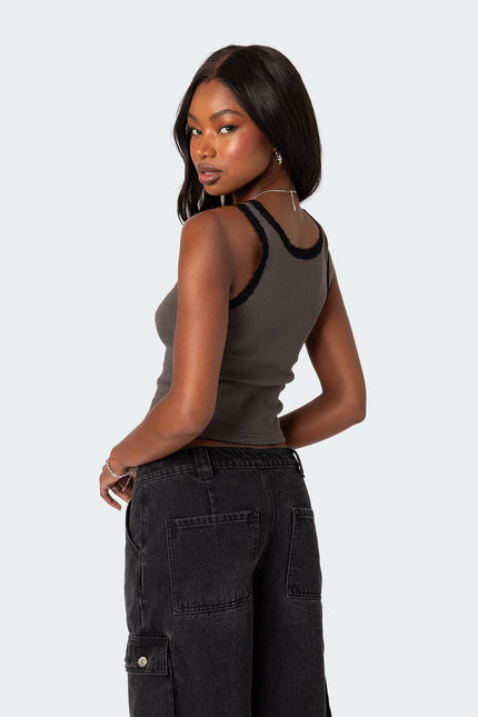 Alix Lacey Ribbed Tank Top - Gray