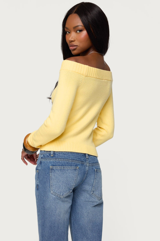 Elona Off Shoulder Knit Top - Yellow