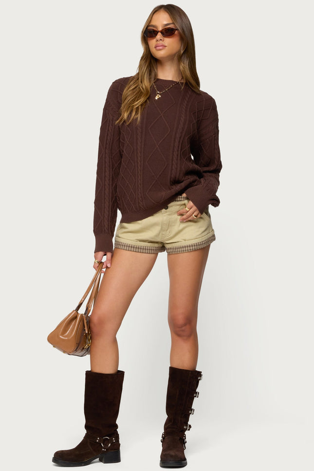 Jessy Cable Knit Oversized Sweater - Brown