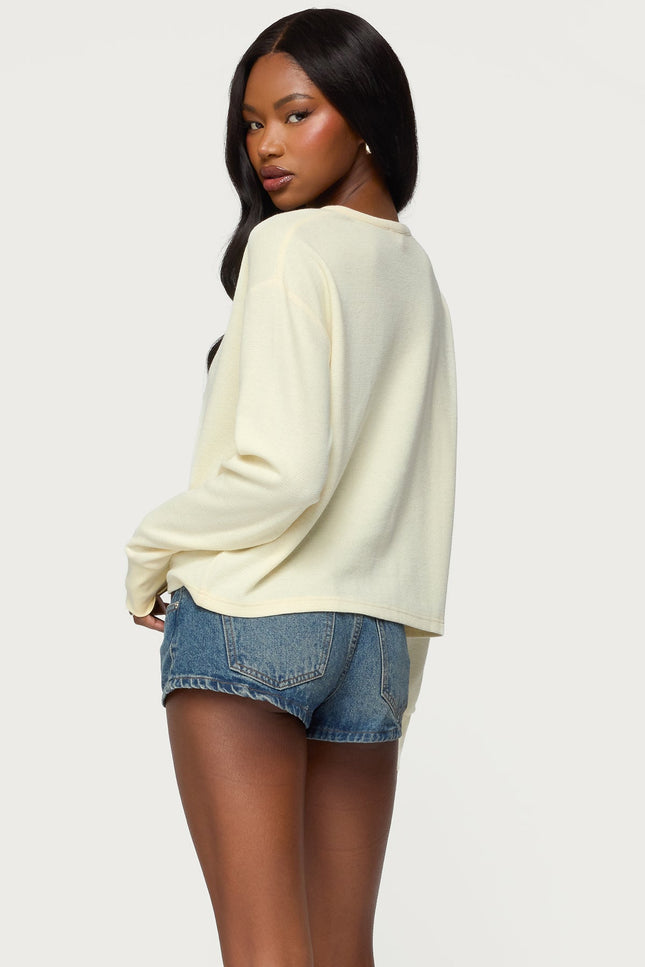 Deni Long Sleeve Henley Waffle Top - Yellow