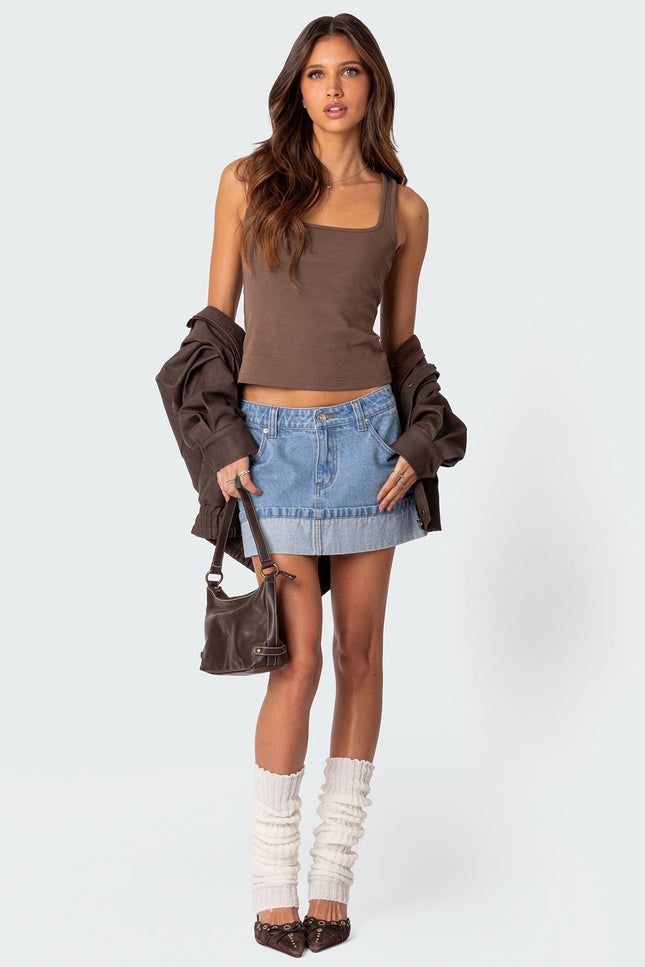 Square Neck Tank Top - Brown