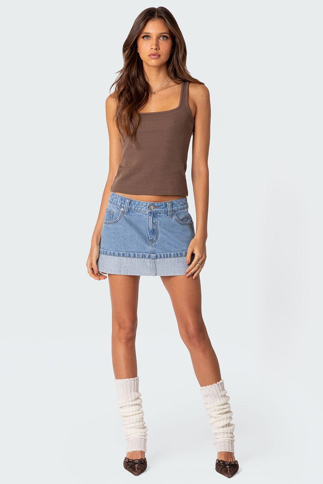 Square Neck Tank Top - Brown