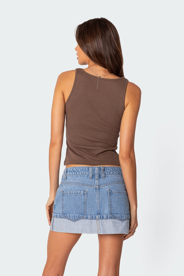 Square Neck Tank Top - Brown