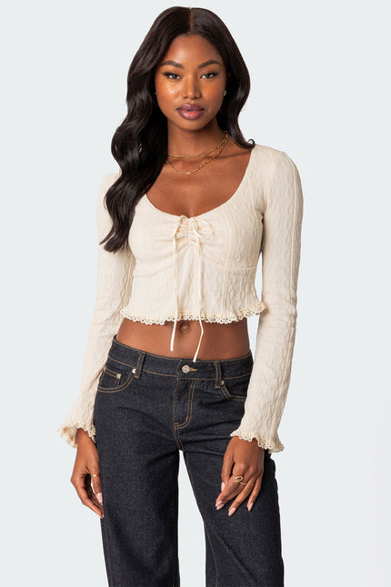 Lacey Long Sleeve Knit Top - Cream