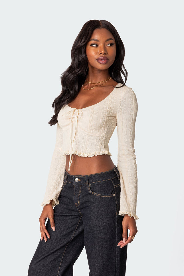 Lacey Long Sleeve Knit Top - Cream