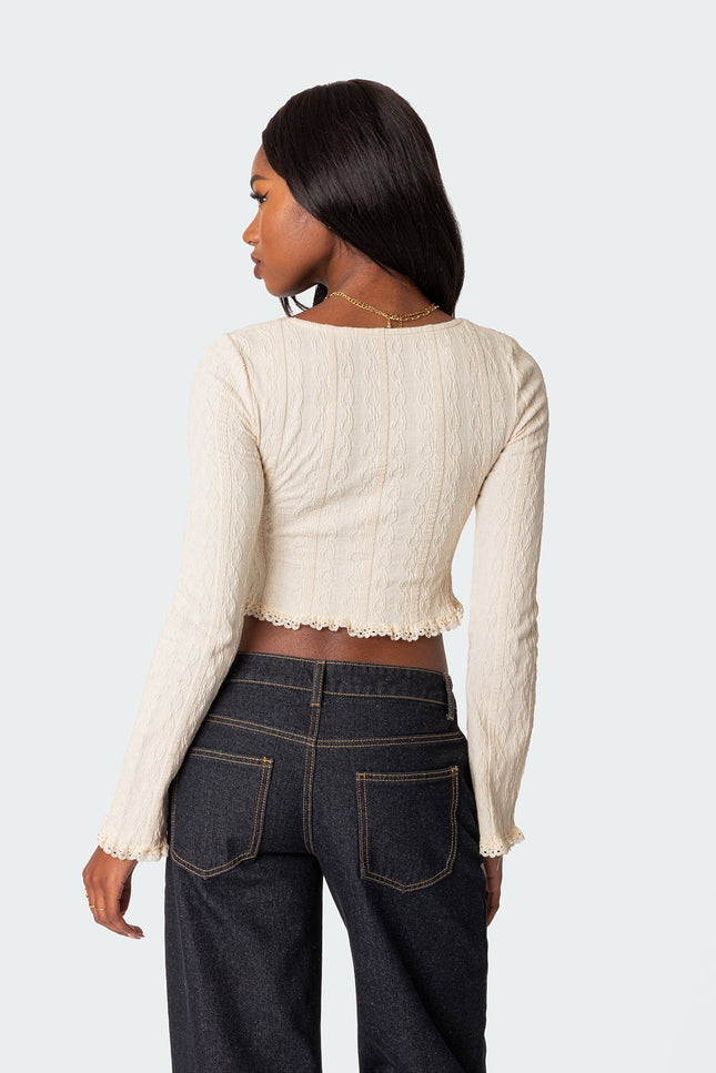 Lacey Long Sleeve Knit Top - Cream