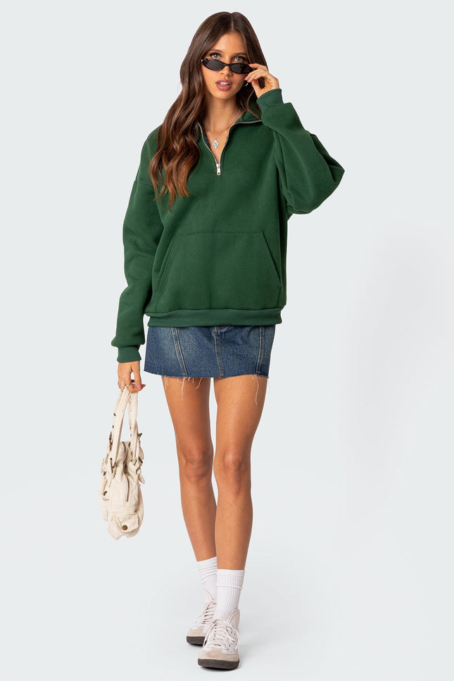 Oversized Quarter Zip Sweatshirt - Green