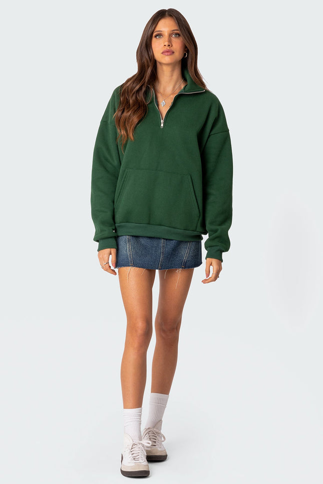 Oversized Quarter Zip Sweatshirt - Green