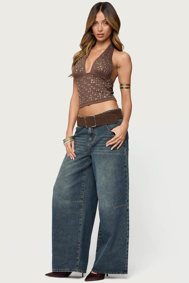 Santi Low Rise Baggy Jeans - Dark Blue