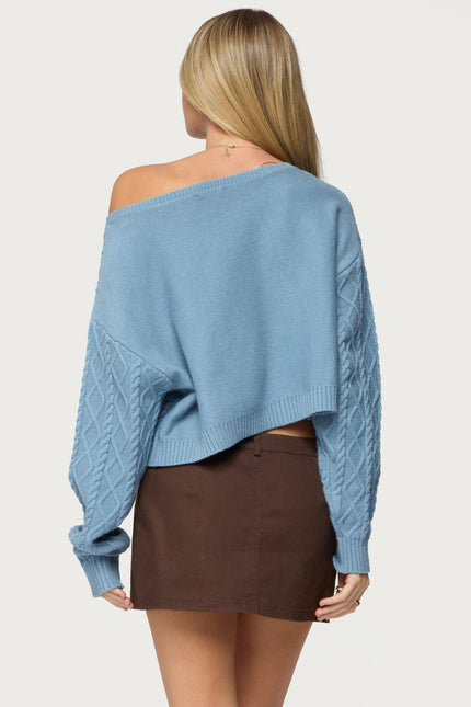 Oversized Off Shoulder Cable Knit Sweater