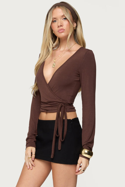 Malenna Wrap Top - Brown