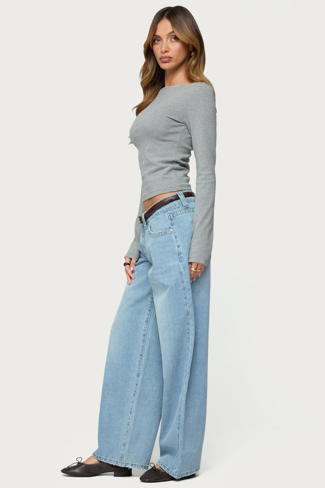 Loria Striped Boat Neck Top - Gray Melange