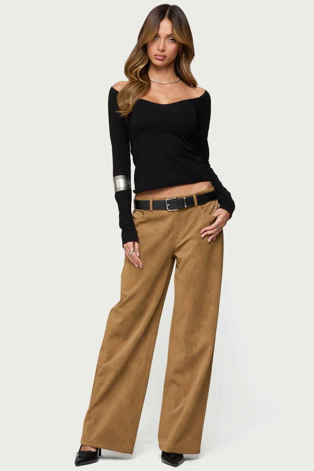 Nattie Off Shoulder V Neck Top - Black