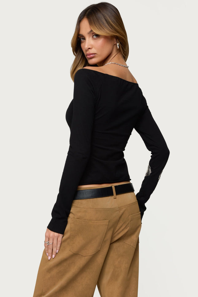 Nattie Off Shoulder V Neck Top - Black