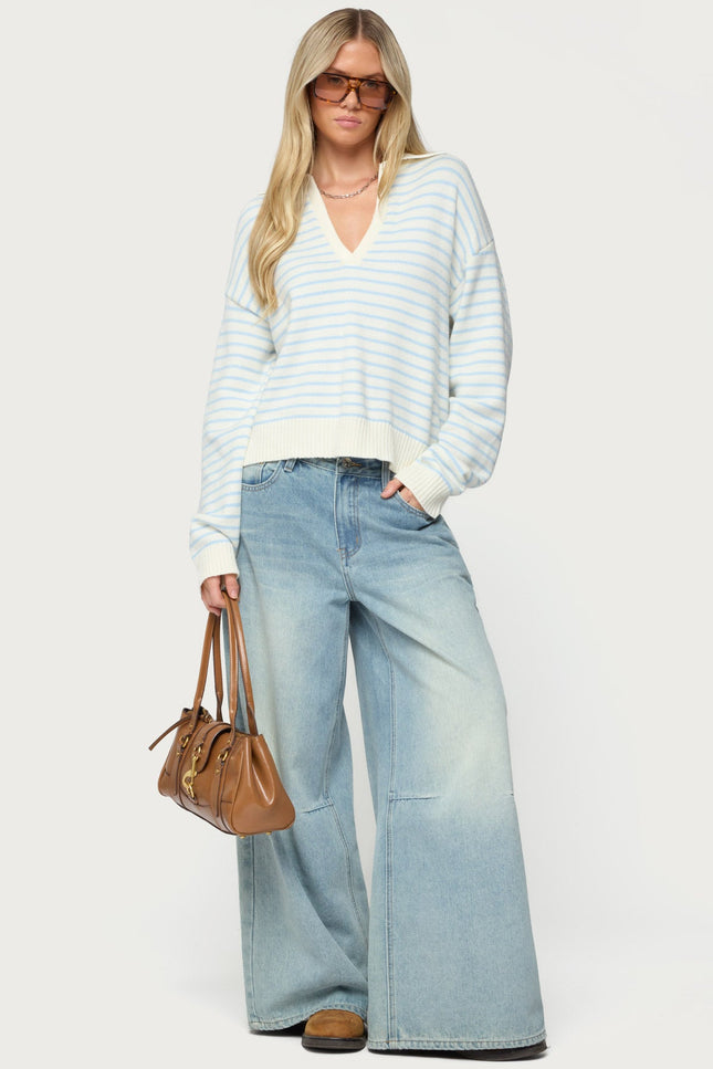 Copenhagen Oversized Striped Sweater - Light Blue And Cream