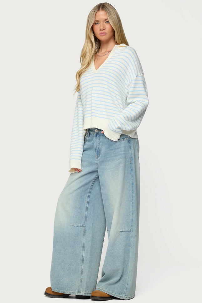 Copenhagen Oversized Striped Sweater - Light Blue And Cream