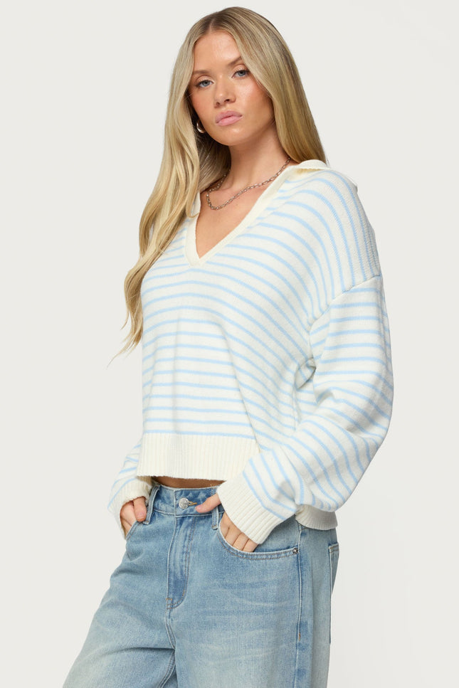 Copenhagen Oversized Striped Sweater - Light Blue And Cream