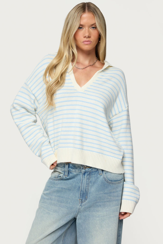 Copenhagen Oversized Striped Sweater - Light Blue And Cream