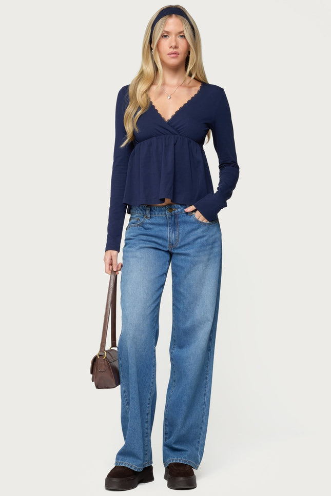 Kenzie Long Sleeve Babydoll Top - Navy