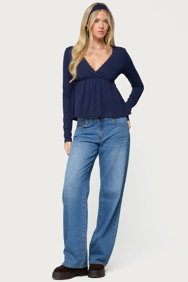 Kenzie Long Sleeve Babydoll Top - Navy