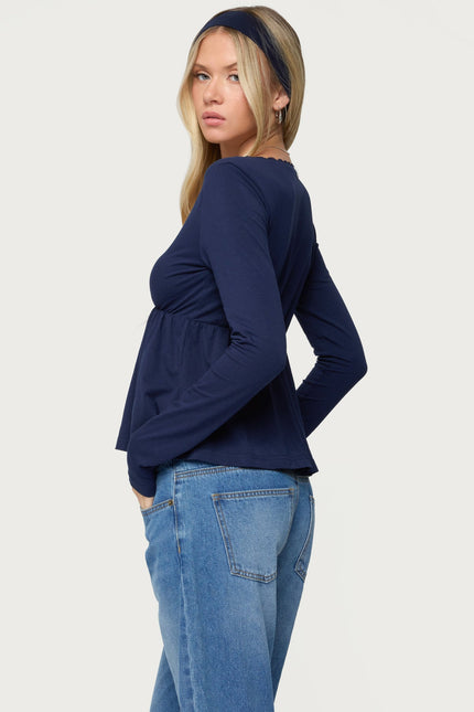 Kenzie Long Sleeve Babydoll Top - Navy