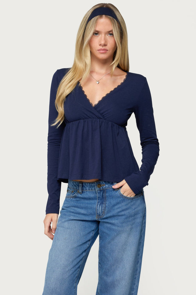 Kenzie Long Sleeve Babydoll Top - Navy