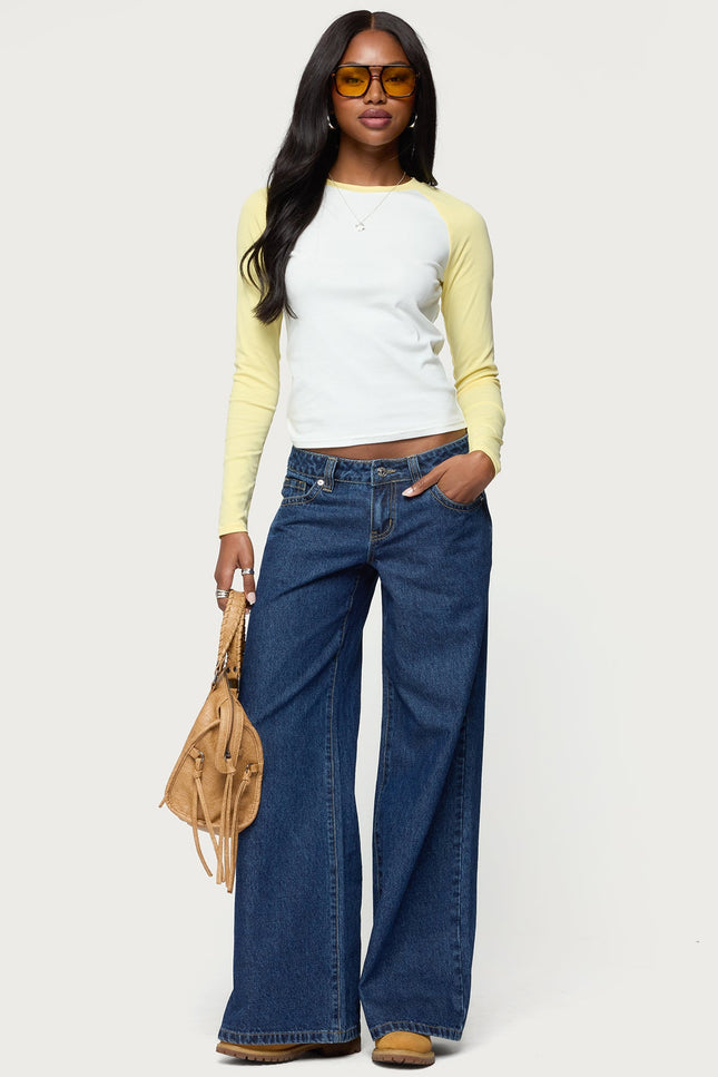 Tommi Raglan Long Sleeve T Shirt - White And Yellow