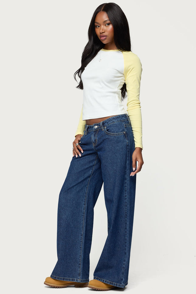 Tommi Raglan Long Sleeve T Shirt - White And Yellow