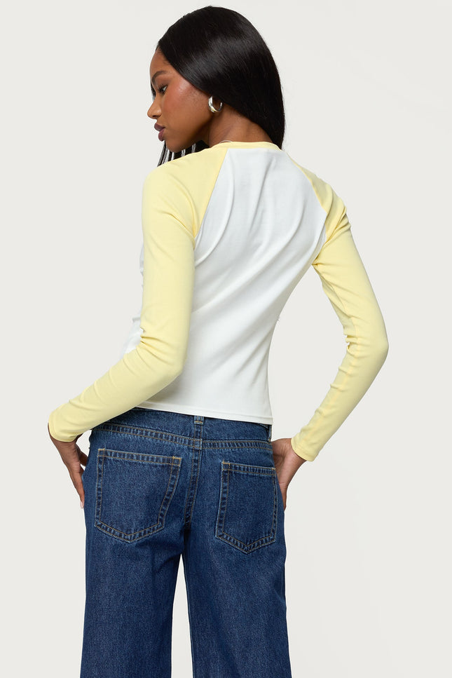 Tommi Raglan Long Sleeve T Shirt - White And Yellow