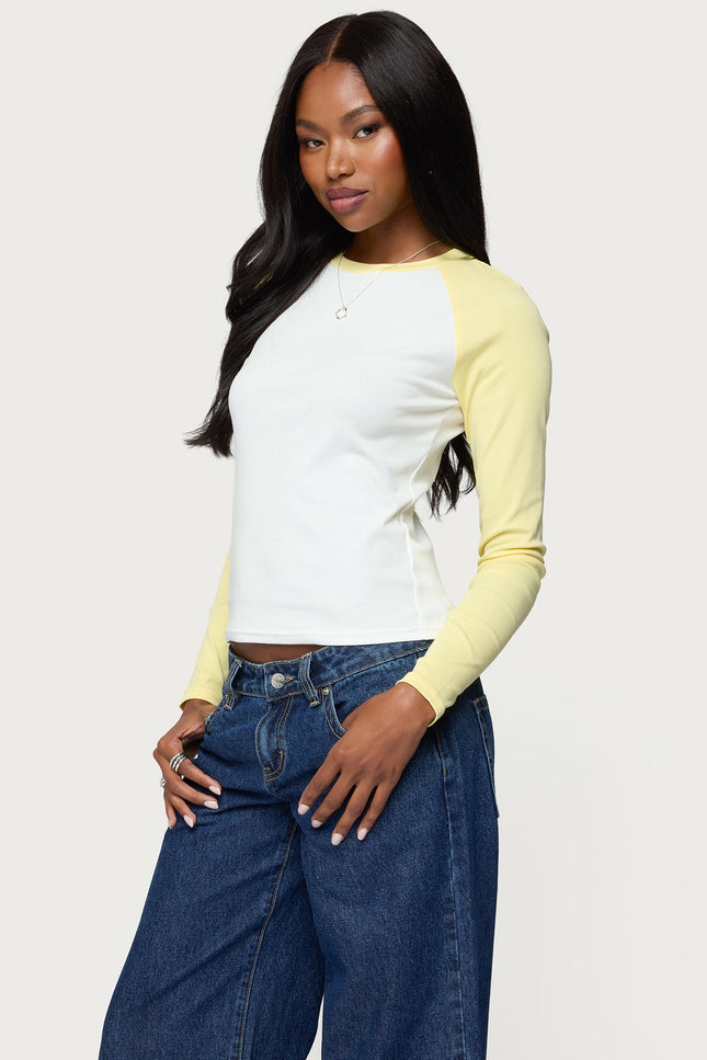 Tommi Raglan Long Sleeve T Shirt - White And Yellow