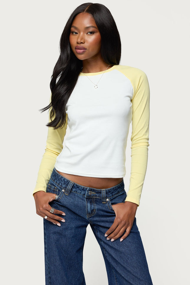 Tommi Raglan Long Sleeve T Shirt - White And Yellow