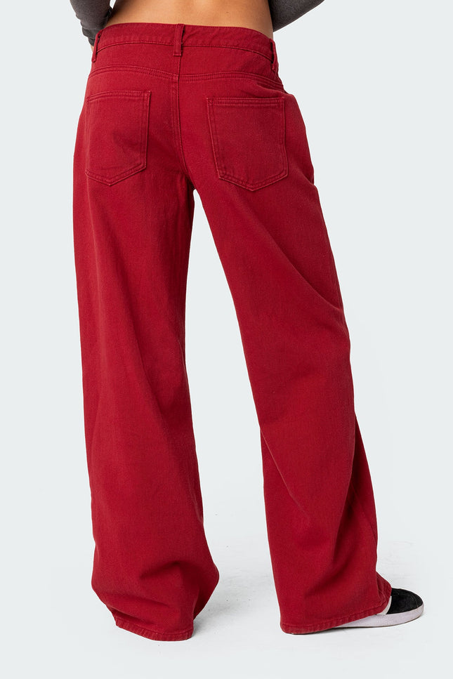 Roman Low Rise Baggy Jeans - Burgundy