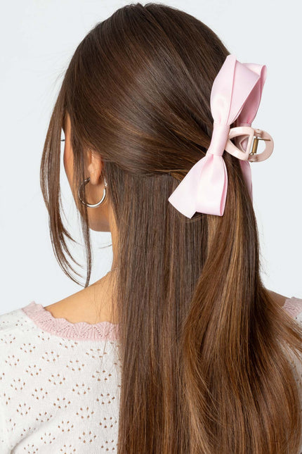 Satin Effect Bow Hair Clip - Pink