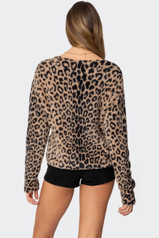 Leopard Printed V Neck Cardigan