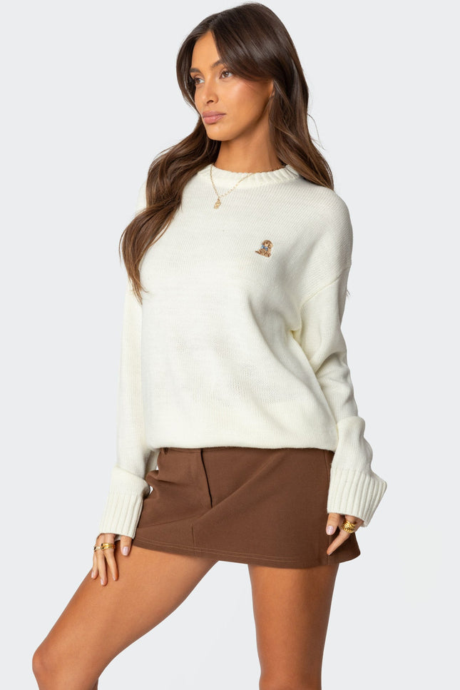 Puppy Love Embroidered Sweater - White