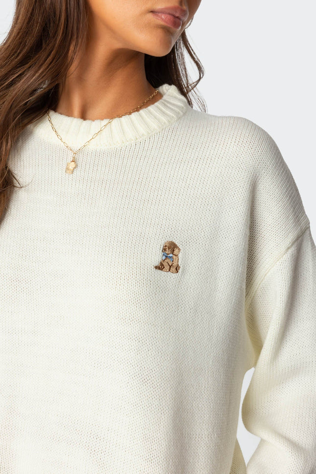 Puppy Love Embroidered Sweater - White
