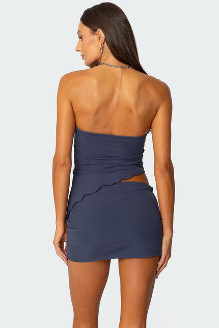Vivi Mesh Asymmetric Tube Top - Blue