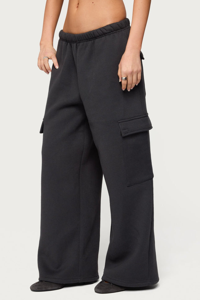 Petite Wide Leg Cargo Sweatpants - Dark Gray
