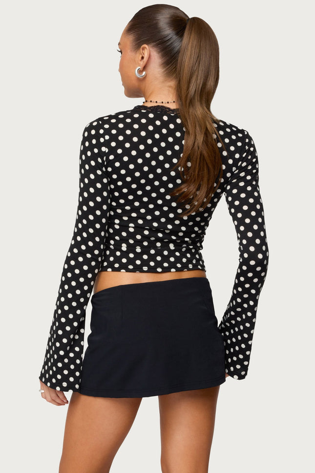 Polka Dot Lacey Plunge Neck Top