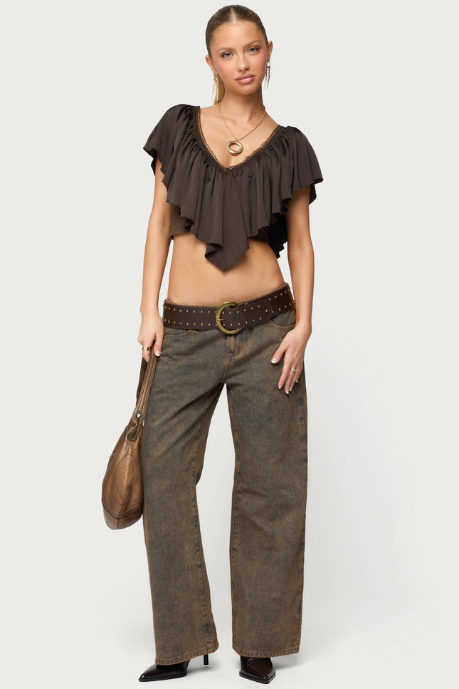 Petite Ace Low Rise Baggy Jeans - Brown Washed