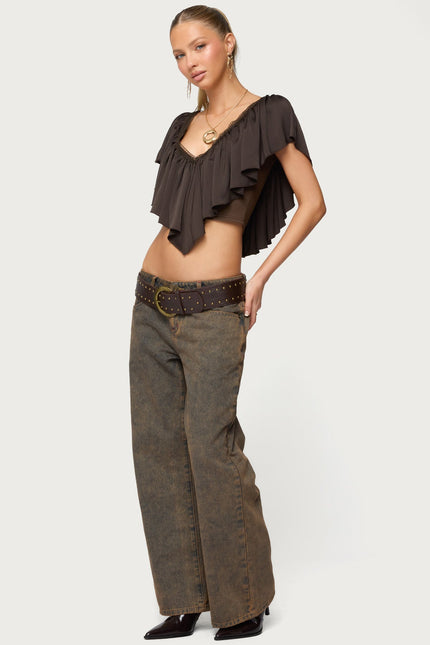 Petite Ace Low Rise Baggy Jeans - Brown Washed