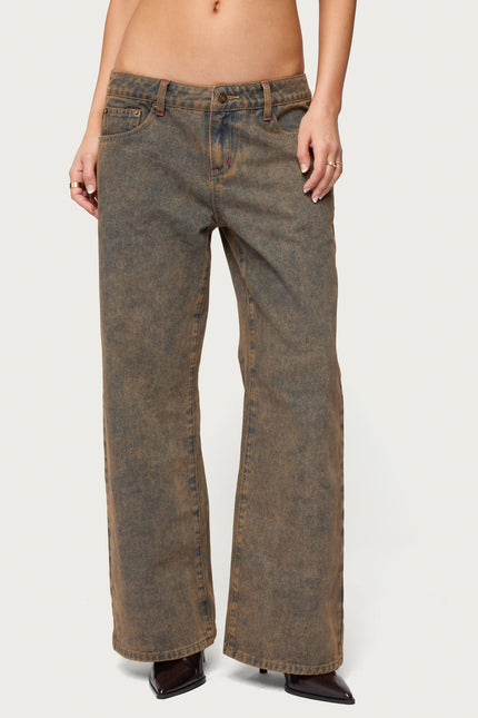 Petite Ace Low Rise Baggy Jeans - Brown Washed