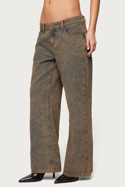 Petite Ace Low Rise Baggy Jeans - Brown Washed