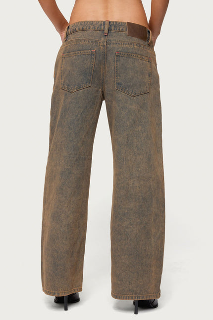 Petite Ace Low Rise Baggy Jeans - Brown Washed