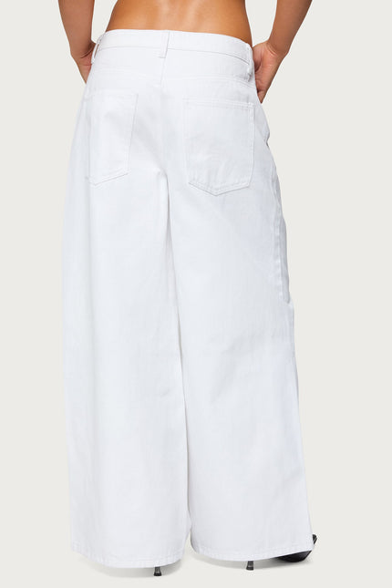 Skater Girl Washed Low Rise Baggy Jeans - White