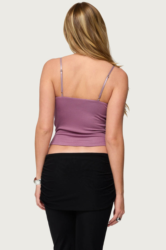 Layered Bra Cowl Neck Top - Purple