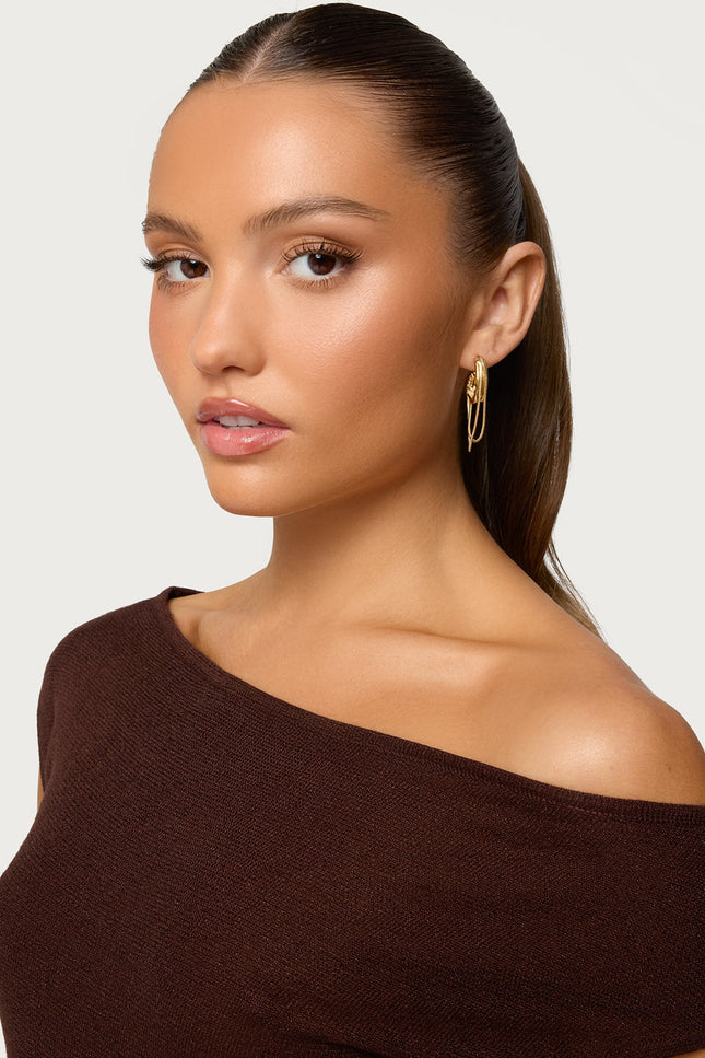 Dangling Chain Hoop Earrings - Gold