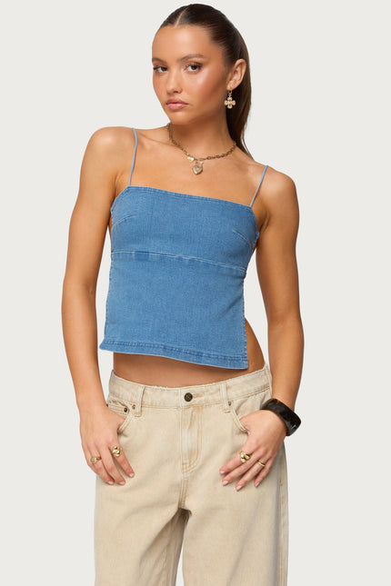 Conley Backless Denim Top - Blue Washed