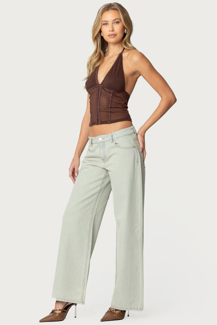 Raelynn Washed Low Rise Baggy Jeans - Blue Vintage Washed